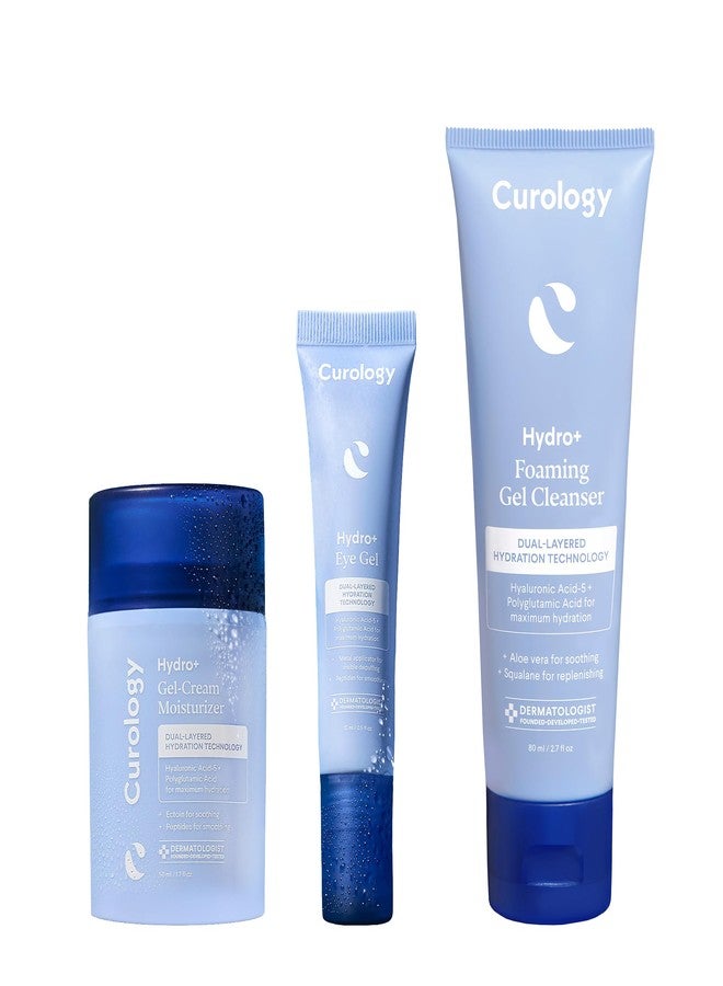 Curology Hydro+ Essentials Gift Set, Foaming Gel Cleanser, Cream Moisturizer, and Cooling Caffeinated Eye Gel with Hyaluronic Acid, Peptides, and Niacinamide - Image 1